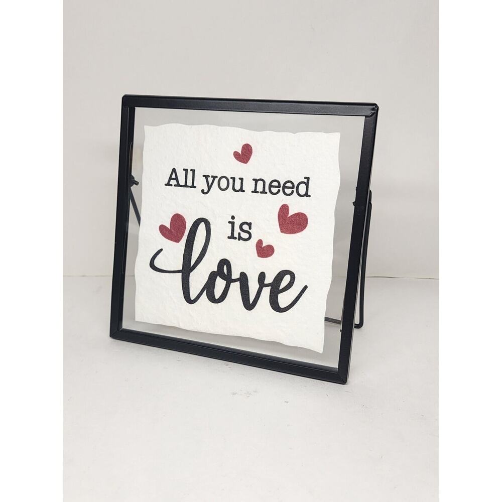 All You Need Is Love Free Standing Tabletop Shelf Decor Glass Mental Frame